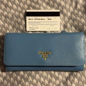 Prada Saffiano Metal Continental Flap Wallet Mare